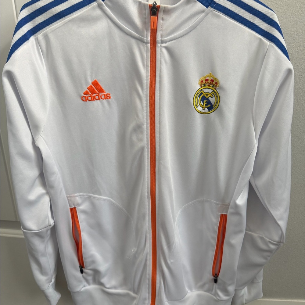 Real Madrid 2021/2022 White Jacket with Blue and Orange Accents